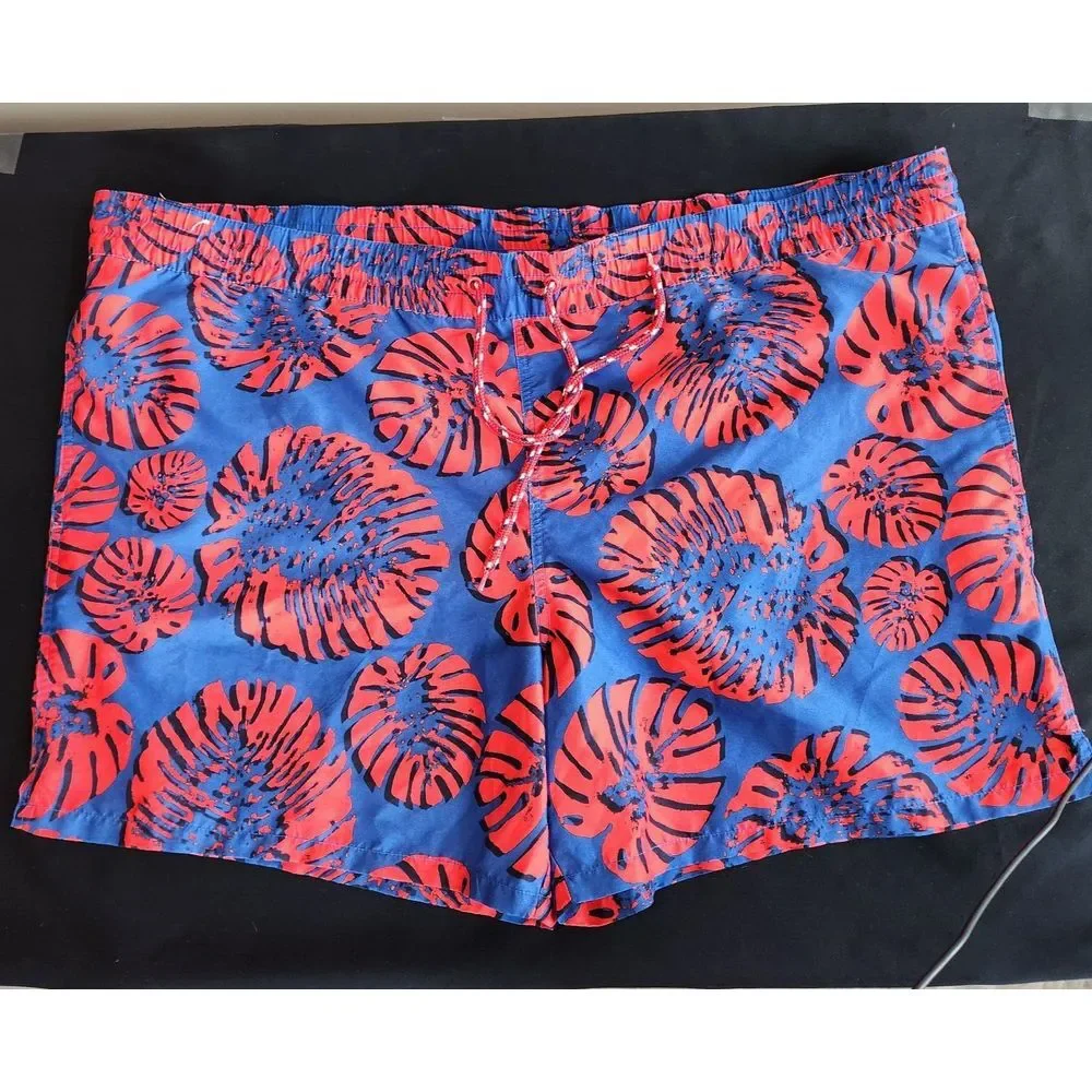 Merona Mens Board Shorts Swim‎ Trunks XXL Drawstring Geometric Red and Blue